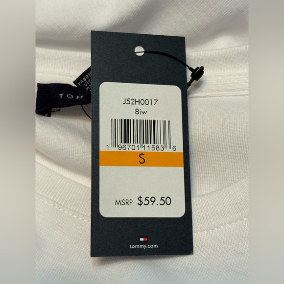 Tommy Hilfiger Cotton White Top with Blue Patterned bow tie Sleeves NWT size S - Picture 7 of 11